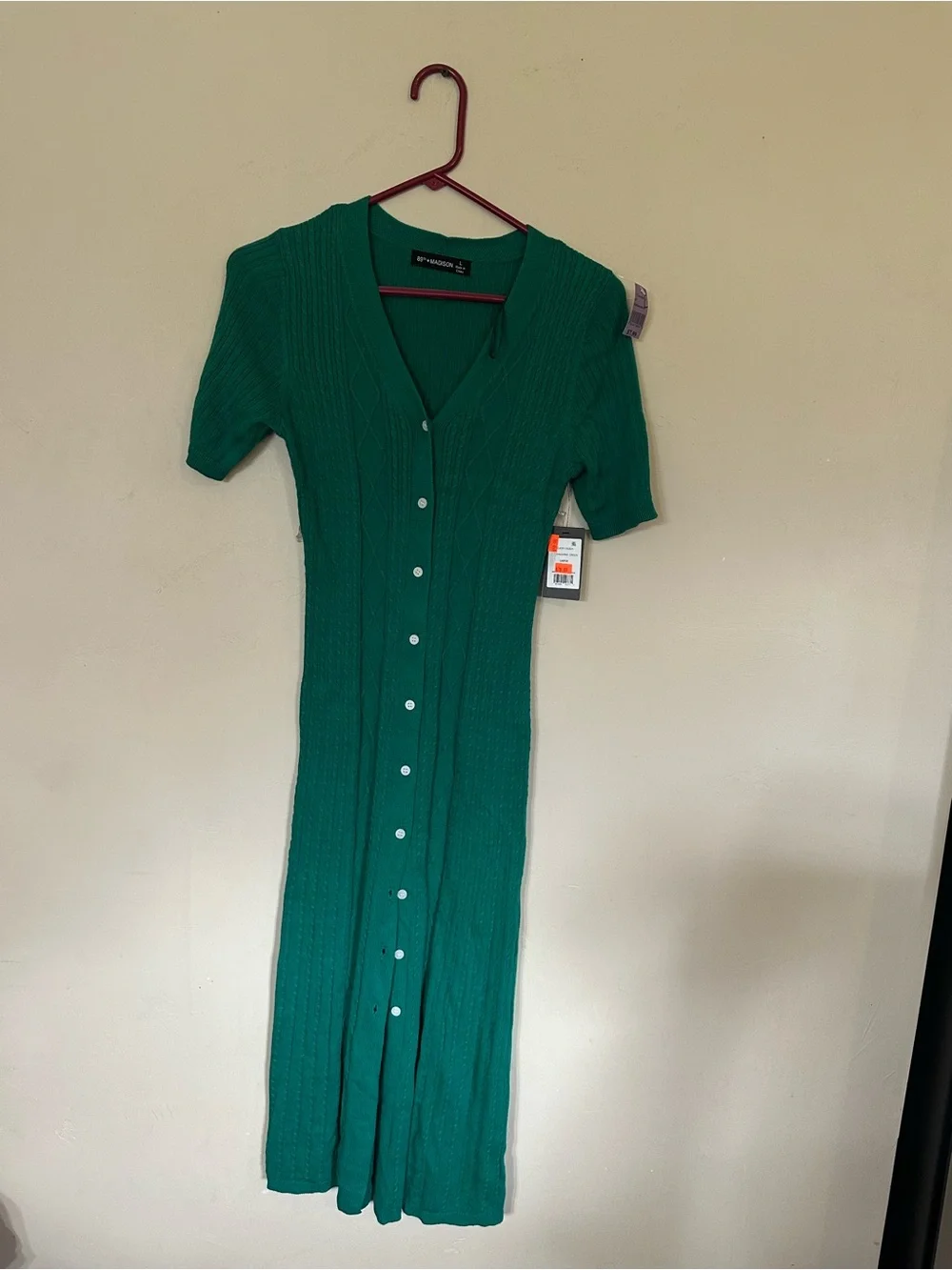 89th & Madison Emerald Green Button-Front Knit Maxi Dress
